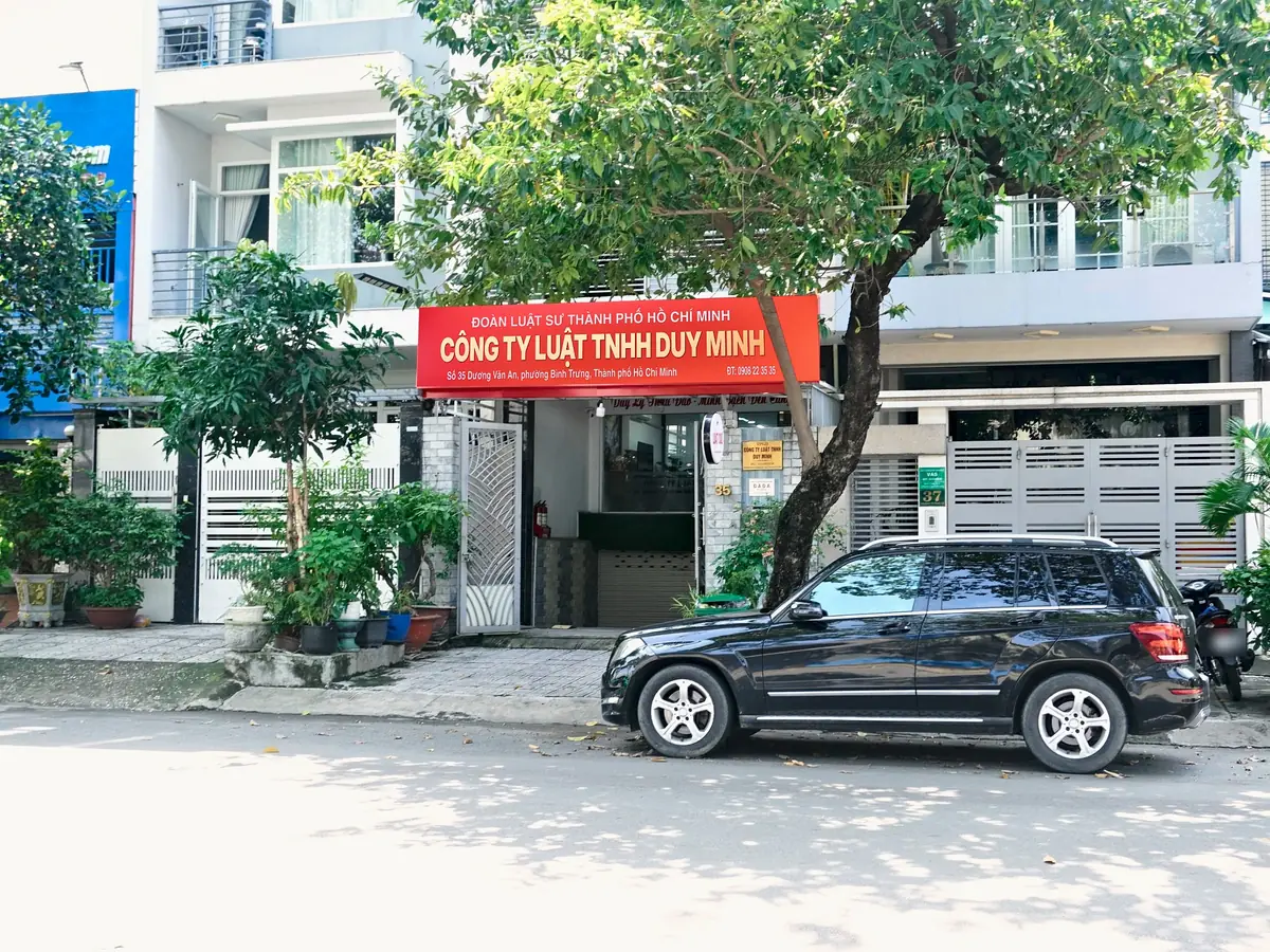 Mặt tiền trụ sở Công ty Luật TNHH Duy Minh tại số 35 đường Dương Văn An, phường Bình Trưng, TP. Hồ Chí Minh